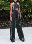 Aendria Halter Backless Jumpsuit In Grey