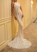 Ngendo Halter Lace Corset Maxi Dress In White