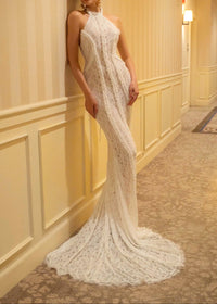 Ngendo Halter Lace Corset Maxi Dress In White