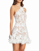 Raziya Halter Floral Embroidered Mini Dress In White