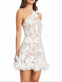 Raziya Halter Floral Embroidered Mini Dress In White