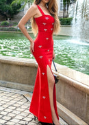 Nyraza Crystal Detail Maxi Dress In Red