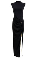 Elana Draped Zipper Detail Maxi Dress In Black