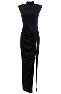 Elana Draped Zipper Detail Maxi Dress In Black