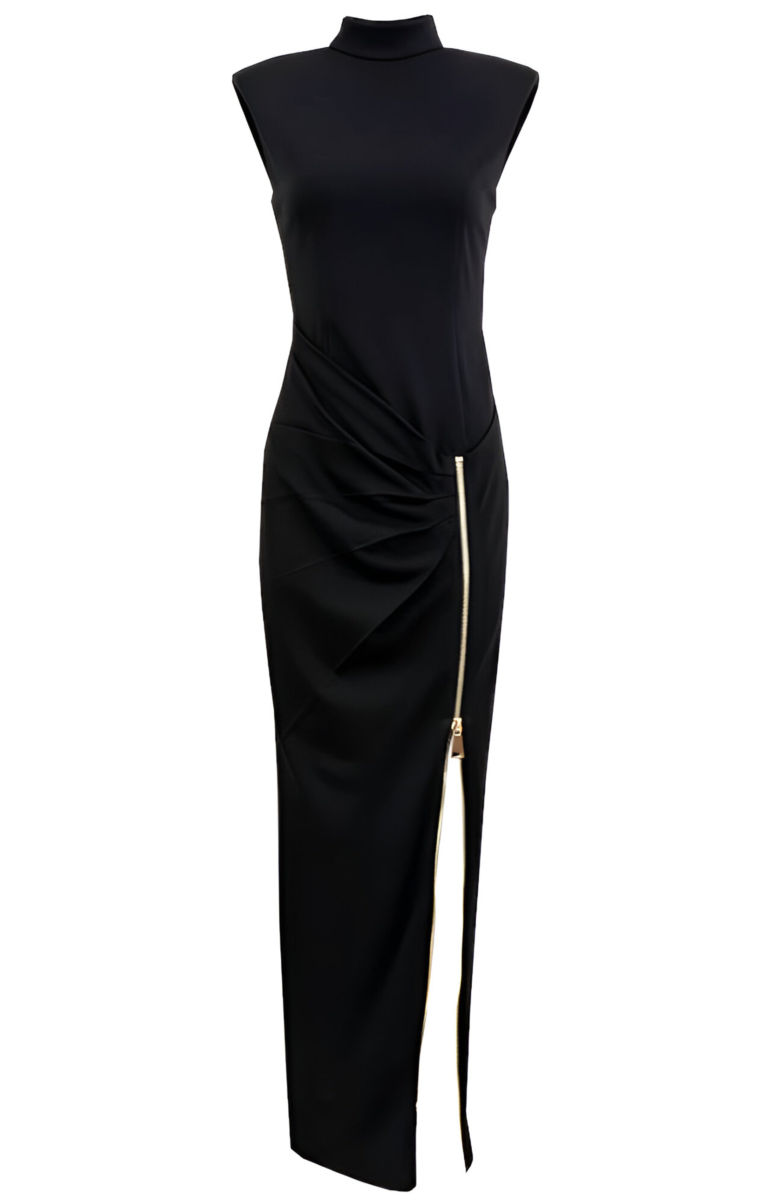 Elana Draped Zipper Detail Maxi Dress In Black