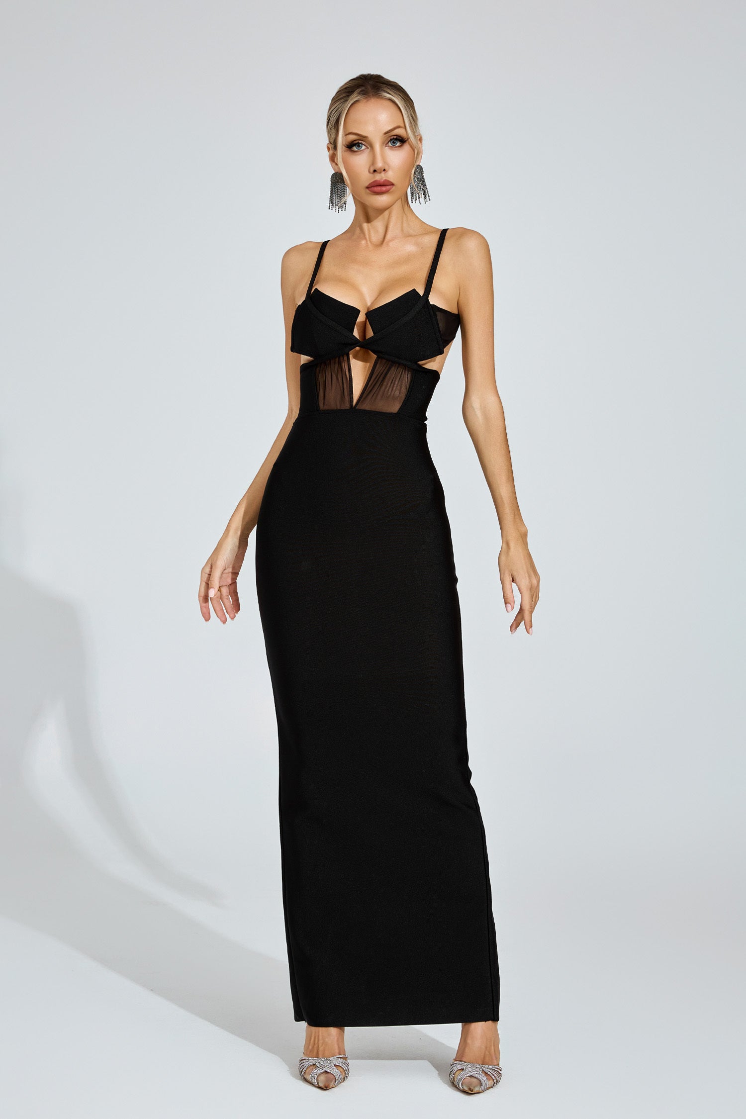 Phelia Mesh Insert Maxi Dress In Black