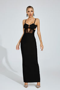 Phelia Mesh Insert Maxi Dress In Black