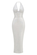 Barron Halter Sequin Embellished Gown In White