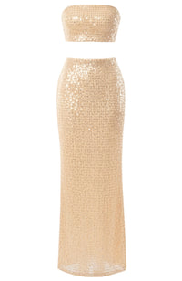 Veyth Strapless Embellished Two Piece Maxi Dress In Peach