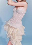 Hyressa Strapless Lace Corset Ruffle Dress In Ivory