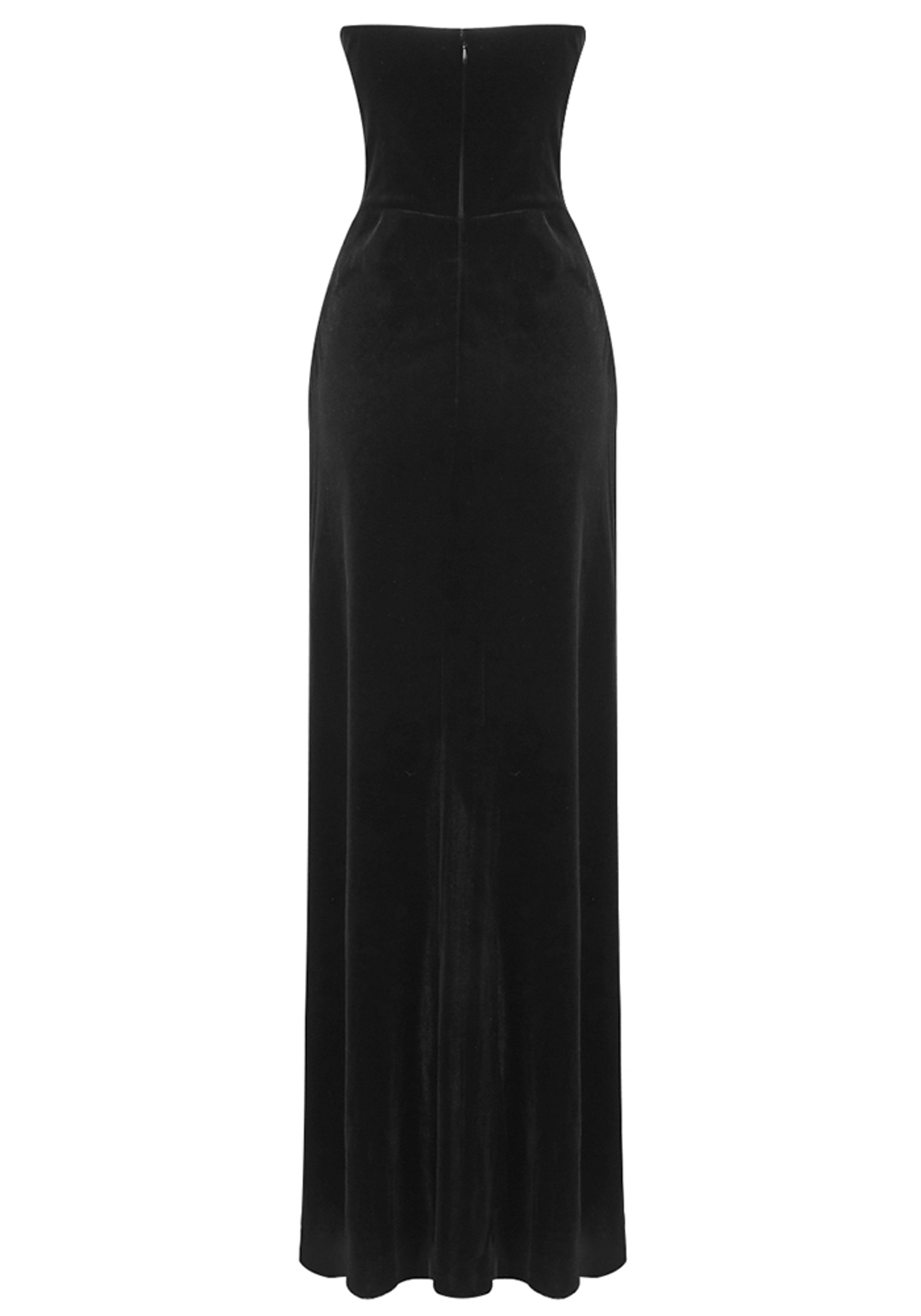 Eliette Strapless Crystal Floral Corset Maxi Velvet Dress In Black