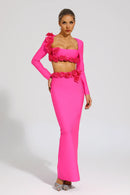 Dellis Flower Bandage Skirt Set In Rose Red