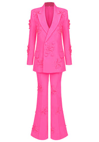 Hervise Long Sleeve Floral Detail Suit In Pink