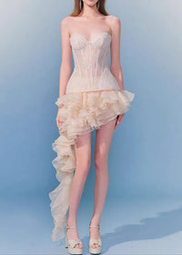 Hyressa Strapless Lace Corset Ruffle Dress In Ivory