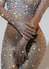 Plthar Rhinestone Mesh Jumpsuit In Silver