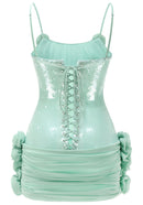 Quivyx Sequin Floral Draped Corset Mini Dress In Green