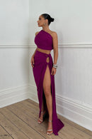 Labelle Slanted Shoulder Halter Set In Pink