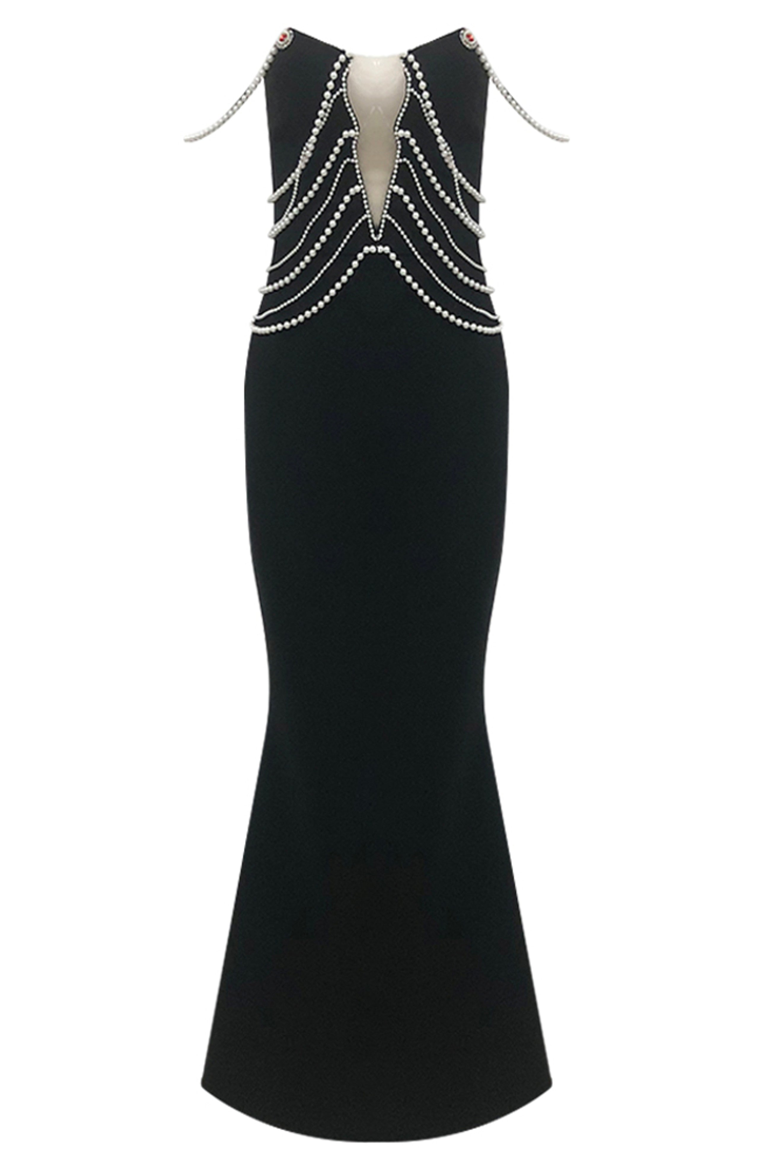 Adnan Pearl Maxi Dress In Black