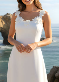 Grabrola Floral Neckline A Line Midi Dress In White