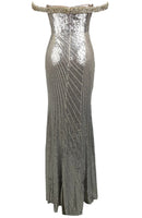 Othmar Embellished Bardot Sequin Maxi Dress In Platinum