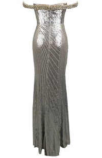 Othmar Embellished Bardot Sequin Maxi Dress In Platinum