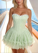 Findlay Strapless Floral Skater Mini Dress In Green