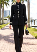 Gradia Long Sleeve Crystal Detail Suit In Black