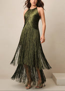 Natesa Halter Tassel Maxi Dress In Green
