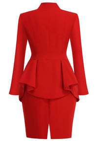 Roosje Long Sleeve Peplum Dress In Red