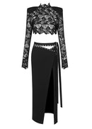 Aliona Long Sleeve Lace Midi Two Piece Dress