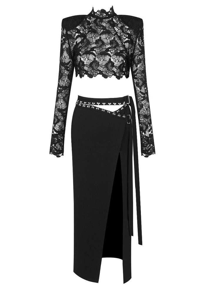Aliona Long Sleeve Lace Midi Two Piece Dress