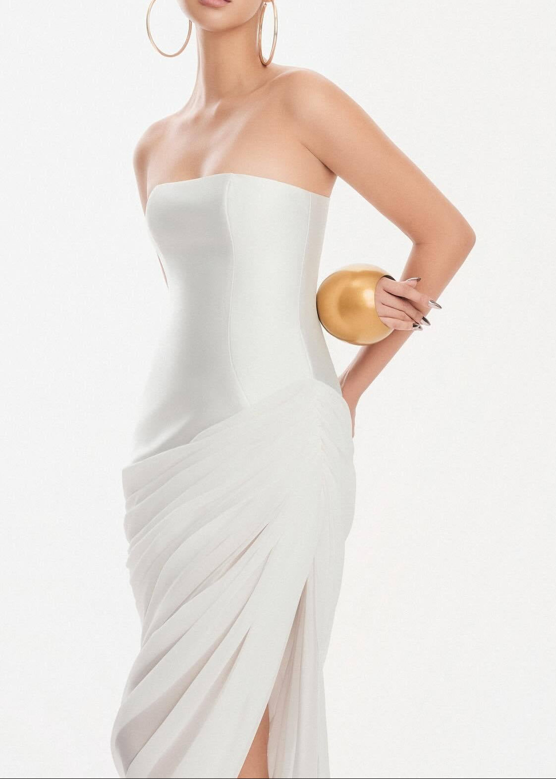 Exodar Strapless Draped Corset Maxi Dress In White