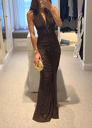 Elnyxa Halter Braid Detail Ruched Maxi Dress