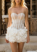 Oryxel Strapless Petal Mesh Bustier Mini Dress White