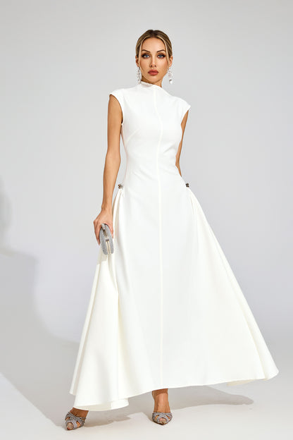 Quintus Sleeveless Irregular Hem Maxi Dress In White