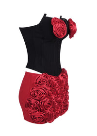 Choncey Strapless Floral Two Piece Corset Dress In Black Red