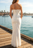 Fareed Strapless Lace Corset Two Piece Maxi Dress In White