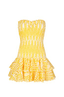 Larry Strapless Ruffle Mini Dress In Yellow