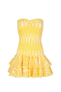Larry Strapless Ruffle Mini Dress In Yellow