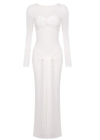 Simran Round Neck Ribbon Knot Maxi Dress In White