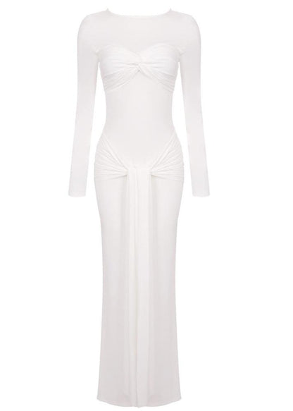 Simran Round Neck Ribbon Knot Maxi Dress In White