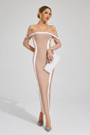 Cada Off Shoulder Bandage Maxi Dress In Apricot