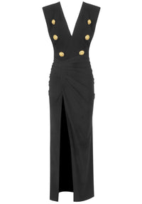 Hadya Button Detail Maxi Dress In Black