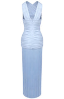 Haeldrin Draped Ruffle Tassel Maxi Dress In Blue