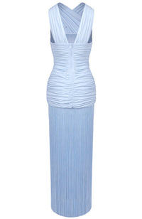 Haeldrin Draped Ruffle Tassel Maxi Dress In Blue