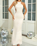 Akello Pearl Crystal Side Cut Out Maxi Dress In Ivory