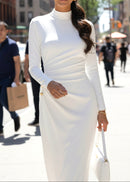 Calyx Long Sleeves Draped Detail Maxi Dress In White