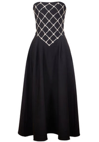 Brynthos Strapless Crystal Design A Line Maxi Dress In Black