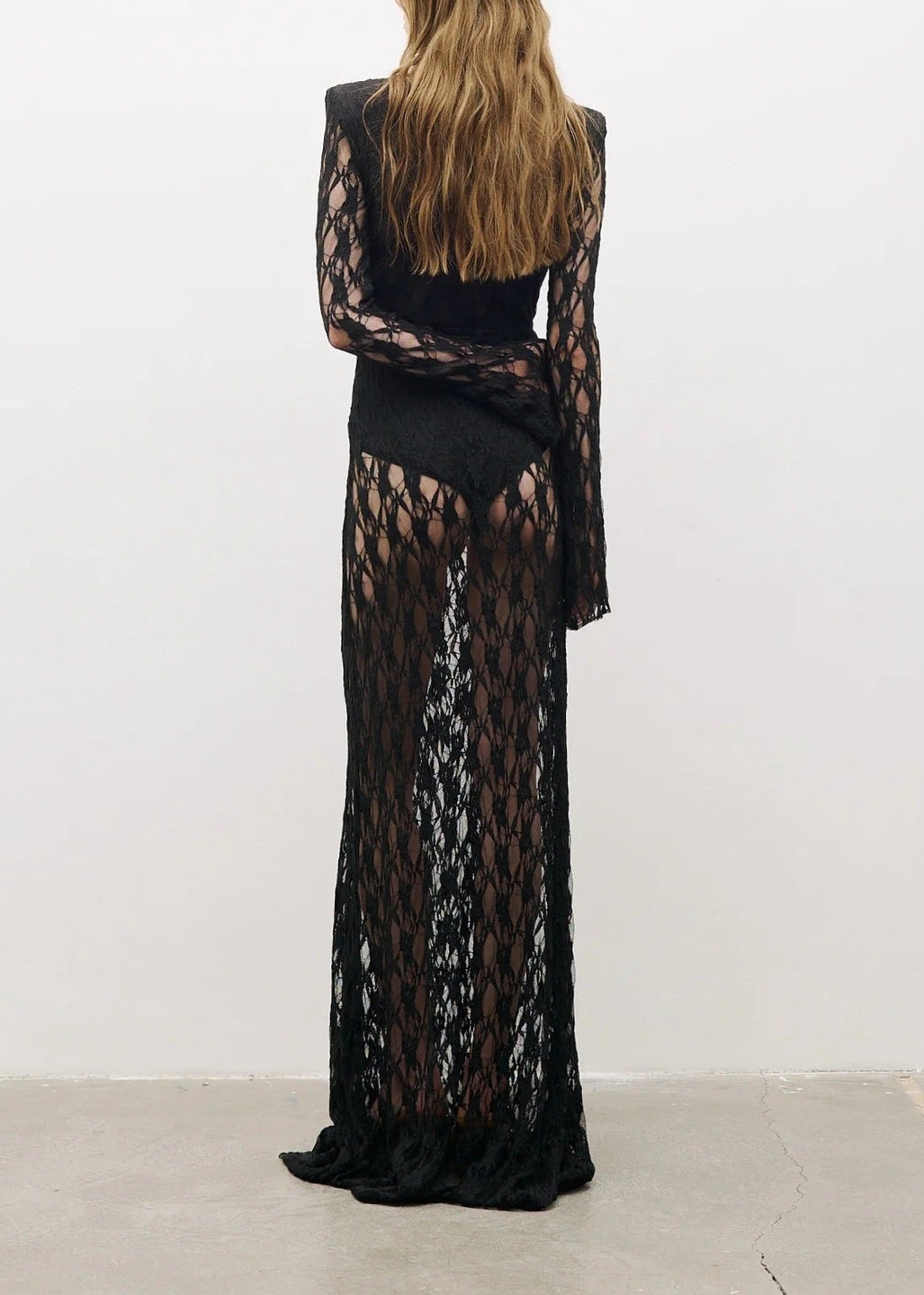 Fidelia Lace Long-Sleeved Maxi Dress In Black