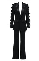 Kalena Long Sleeve Floral Detail Suit In Black